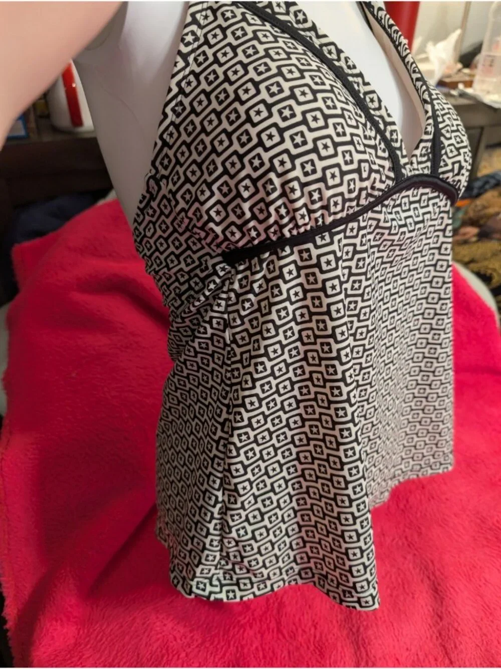 Converse One Star Tankini Swim Top L Large Black White Geometric Star Print NWT - Picture 4 of 11